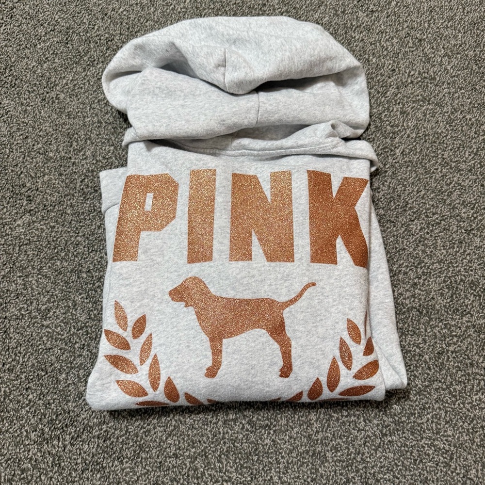 Victorias Secret Pink Every Day Lounge Graphic Logo Glitter Hoodie